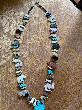 Multicolor Animal Fetish Necklace - Turquoise, Black, Brown, Cream